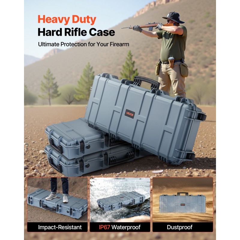 Lukittava PP-kovakotelo pitkille aseille IP67 4 kerrosta vaahtomuovia 97,8x42x17,3 cm