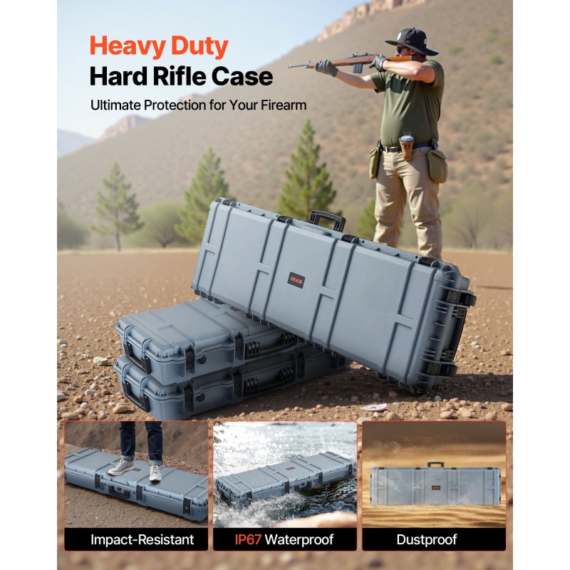 Asekotelo polypropeenimuovinen lukittava vesitiivis pölytiivis pyörillä esileikatulla vaahdolla kivääreille ja pistooleille