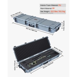Asekotelo polypropeenimuovinen lukittava vesitiivis pölytiivis pyörillä esileikatulla vaahdolla kivääreille ja pistooleille
