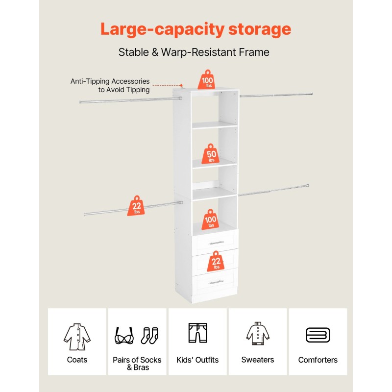 Säädettävä kaappijärjestelmä 3 laatikkoa MDF- ja lastulevy 1670–2560 mm