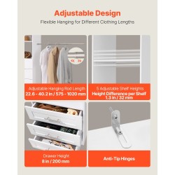 Säädettävä kaappijärjestelmä 3 laatikkoa MDF- ja lastulevy 1670–2560 mm