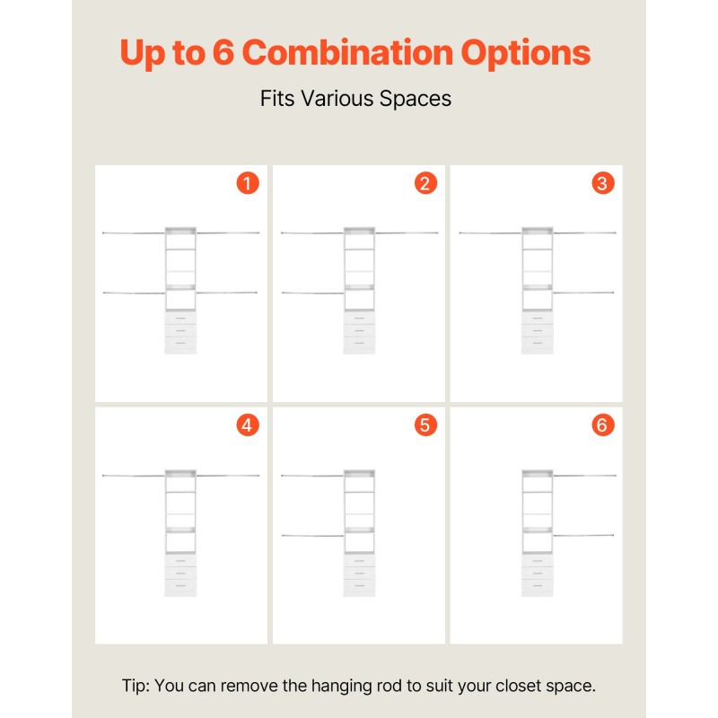 Säädettävä kaappijärjestelmä 3 laatikkoa MDF- ja lastulevy 1670–2560 mm