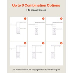 Laajennettava vaatekaappijärjestelmä MDF-lastulevy valkoinen 3 vetolaatikkoa 3 vaatetankoa 5 säädettävää hyllyä