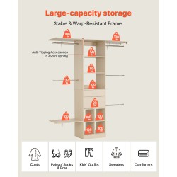 Vaatekaappijärjestelmä lastulevy harmaan tammen sävyllä kaksi laatikkoa säädettävä leveys 1100–2100 mm
