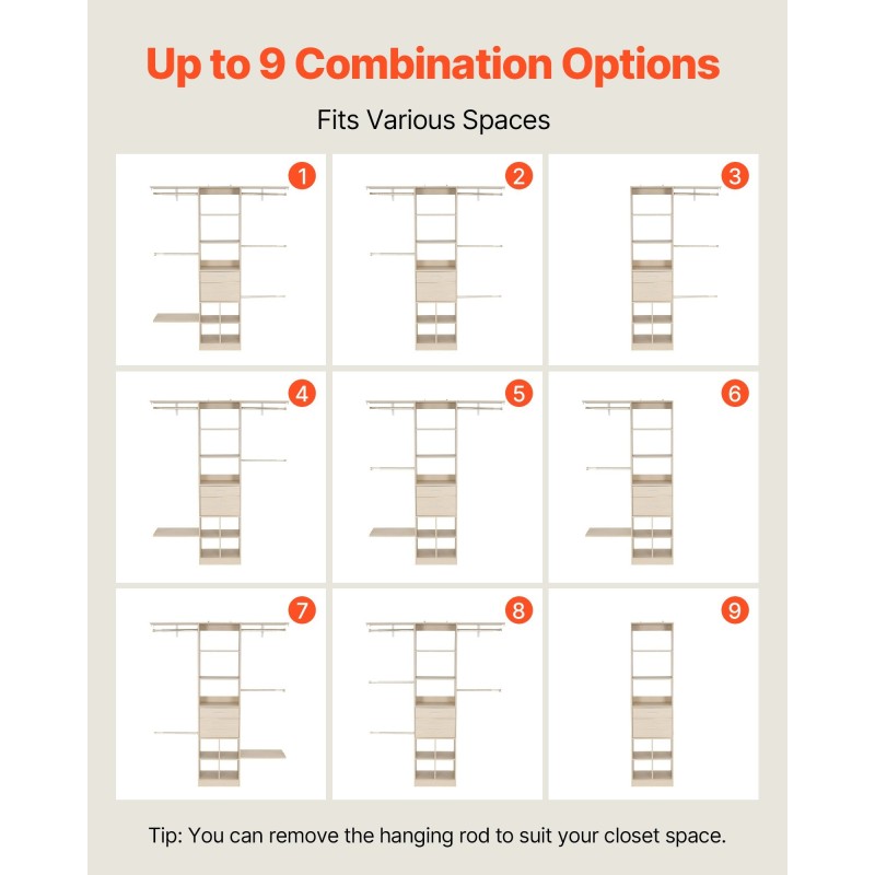 Vaatekaappijärjestelmä lastulevy harmaan tammen sävyllä kaksi laatikkoa säädettävä leveys 1100–2100 mm