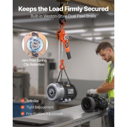 Käsikäyttöinen vipuketjunostin 750 kg G80 ketju 3 m teräsrunko mekaaninen jarru