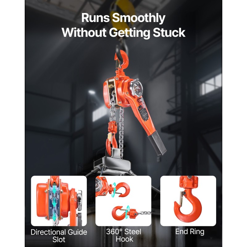 Käsikäyttöinen vipuketjunostin 750 kg G80 ketju 3 m teräsrunko mekaaninen jarru