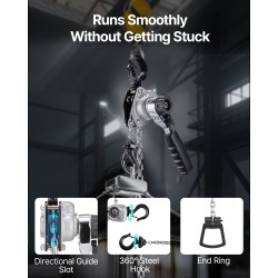 Käsikäyttöinen vipukettinki 500 kg suurilujuuksinen seosteräsketju teräsrakenne 3 m nostokorkeus kaksitoiminen jarru