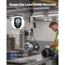 Käsikäyttöinen vipuketjutalja 250 kg G80 ketju 3 m 360 asteen koukut