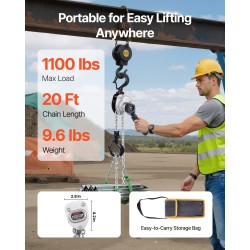 Viputalja käsikäyttöinen 0,5 t 6 m G80-seosteräsketju kaksoiskynsinen jarru