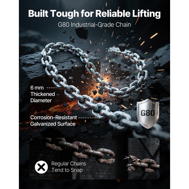 Käsikäyttöinen kettinostin 750 kg 1,5 m G80 teräsketju teräsrunko