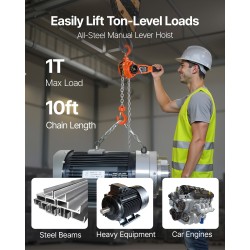Käsiviputaljallinen ketjunostin 1000 kg G80 ketju 3 m nostokorkeus