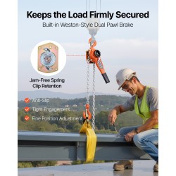 Käsiviputaljallinen ketjunostin 1000 kg G80 ketju 3 m nostokorkeus