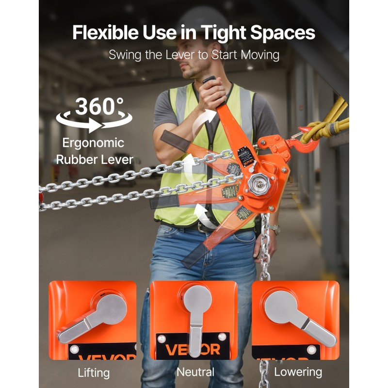 Manuaalinen vipuketjunostin 6 t 6 m G80 seosteräsketjulla kaksipäinen mekaaninen jarru