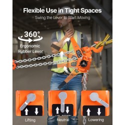 Viputoiminen ketjunostin teräsrunkoinen kuusi tonnia kolme metriä ergonominen kahva kääntyvät koukut