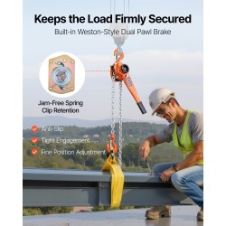 Vipukäyttöinen ketjutalja kolmen tonnin kantavuus kolmen metrin nostokorkeus korkealujuuksinen ketju kaksisalpalinen jarru