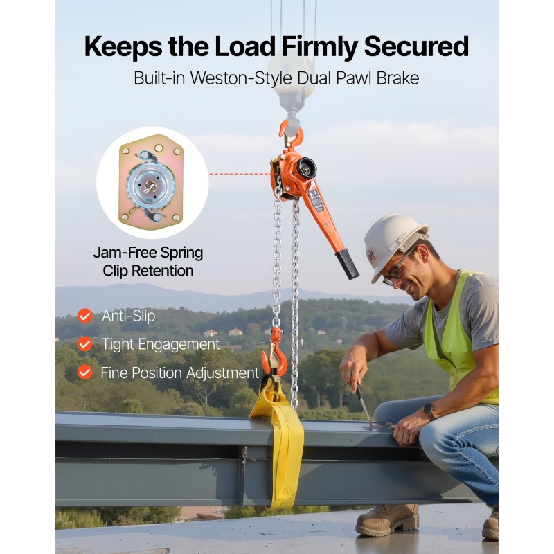 Vipukäyttöinen ketjutalja kolmen tonnin kantavuus kolmen metrin nostokorkeus korkealujuuksinen ketju kaksisalpalinen jarru