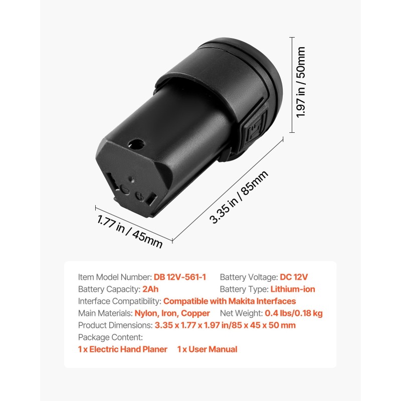 12V 2Ah litiumioniakku nylonpohjalla Makita yhteensopiva sähkökäsihöylään kompakti