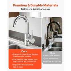 Yksikahvainen hana ruostumatonta terästä harjatulla nikkelipinnalla korkea kääntyvä juoksuputki keittiöön ja kylpyhuoneeseen