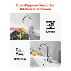 Yksikahvainen hana ruostumatonta terästä harjatulla nikkelipinnalla korkea kääntyvä juoksuputki keittiöön ja kylpyhuoneeseen