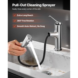 Keittiö- ja allashana 304-ruostumatonta terästä ulosvedettävällä 360 asteen suuttimella harjattu nikkelipinta