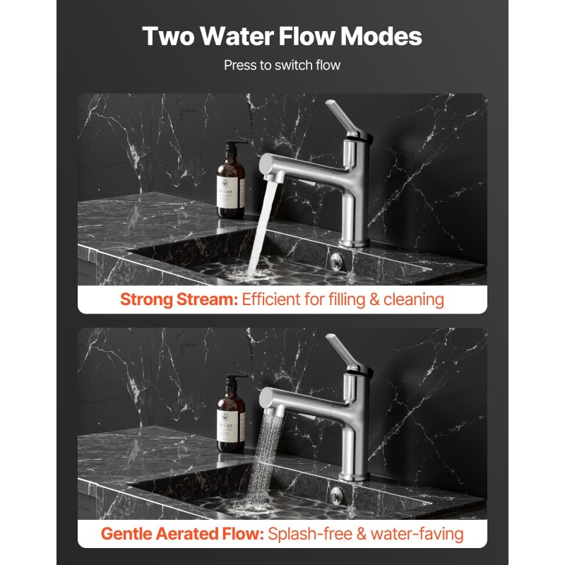Keittiö- ja allashana 304-ruostumatonta terästä ulosvedettävällä 360 asteen suuttimella harjattu nikkelipinta