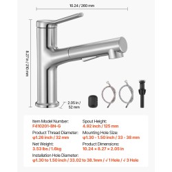 Keittiö- ja allashana 304-ruostumatonta terästä ulosvedettävällä 360 asteen suuttimella harjattu nikkelipinta