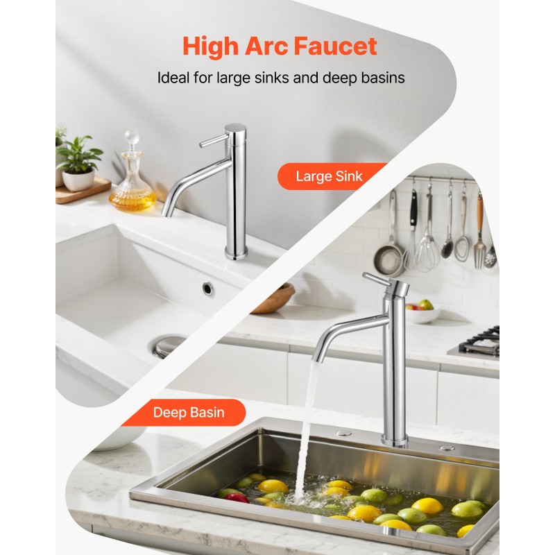 Yksivipuinen pesuallashana 304-ruostumatonta terästä korkea kaari punottu letku painonapilla toimiva pohjaventtiili