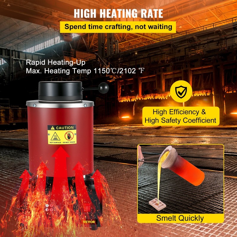 Sähköinen sulatusuuni kolmen kilogramman keraamisella upokkaalla korkealämpöinen jalometallien sulattamiseen