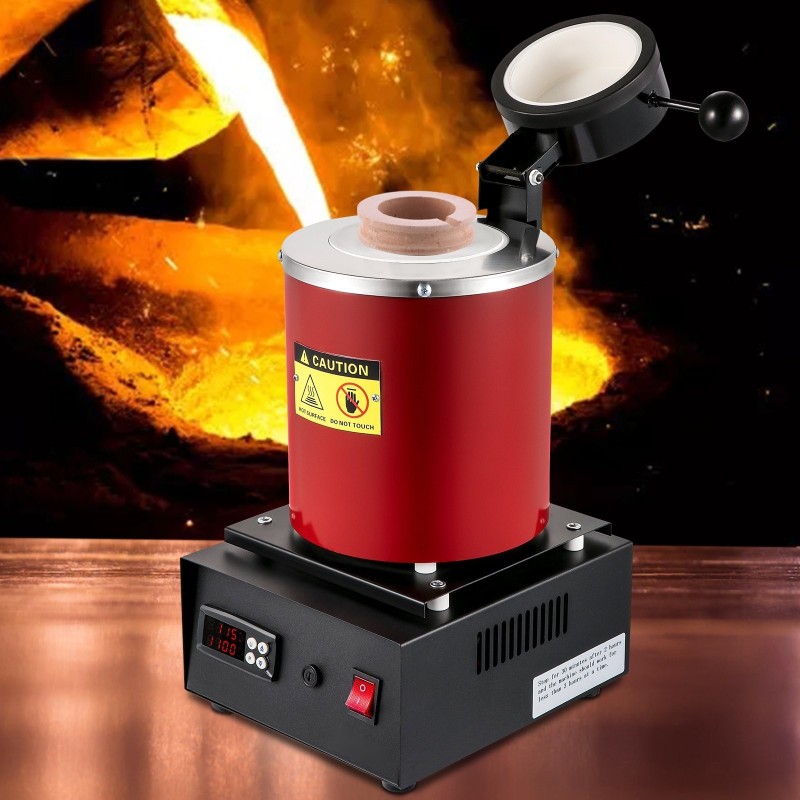 Sähköinen sulatusuuni kolmen kilogramman keraamisella upokkaalla korkealämpöinen jalometallien sulattamiseen