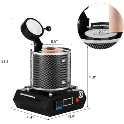 Sähköinen jalometallien sulatusuuni keraamisella upokkaalla 1150 asteen korujen sulatukseen