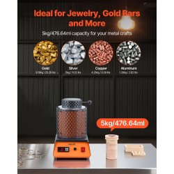 Sähköinen sulatusuuni 1500W 1150°C 5 kg keraaminen astia kylmävalssattu teräsrunko