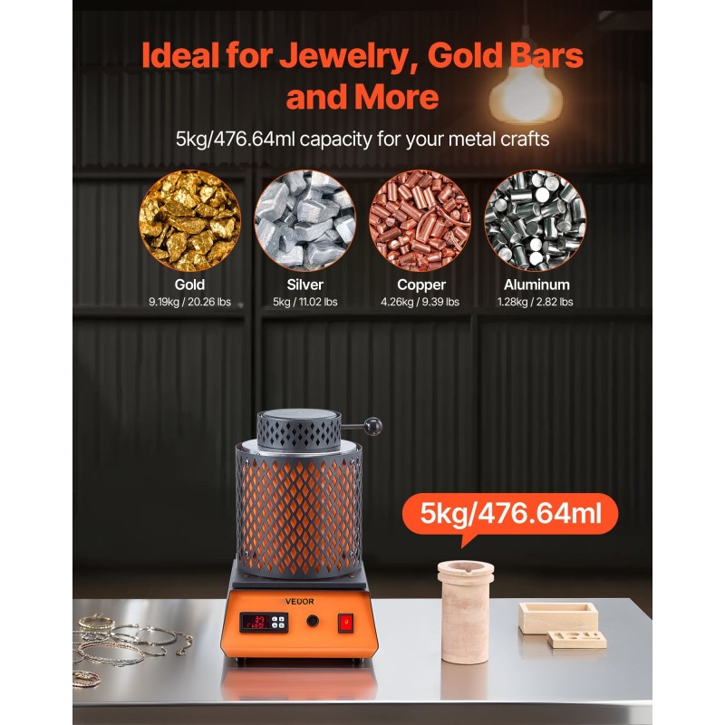 Sähköinen sulatusuuni 1500W 1150°C 5 kg keraaminen astia kylmävalssattu teräsrunko