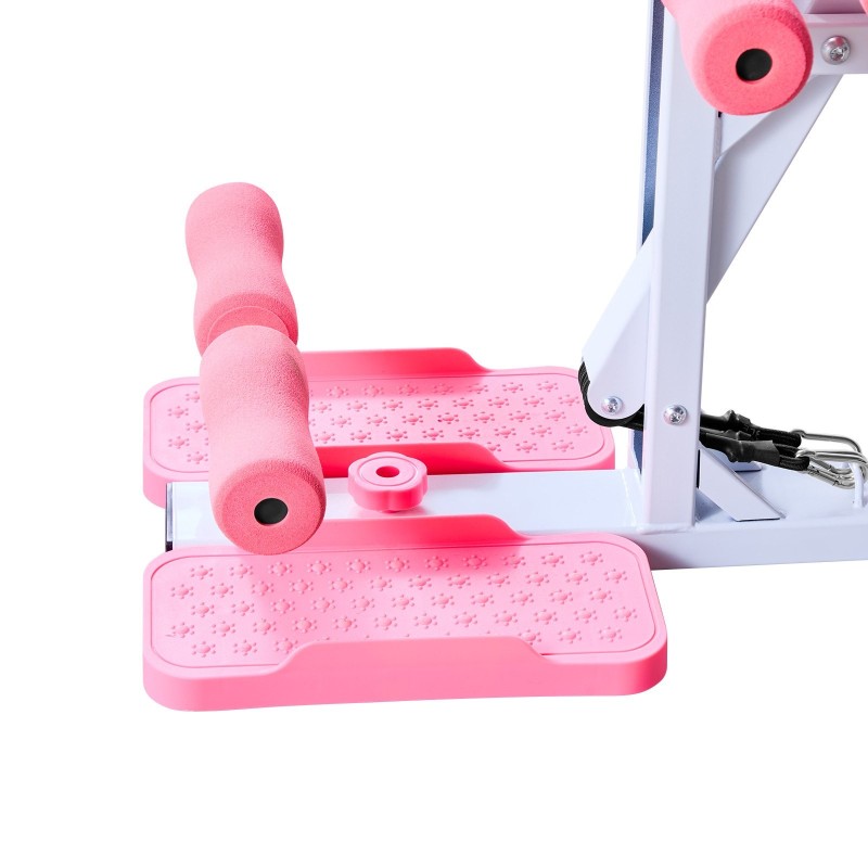 Syväkyykky ja pakaratreenilaite kotisaliin säädettävä kolmella vastusnauhalla pinkki valkoinen