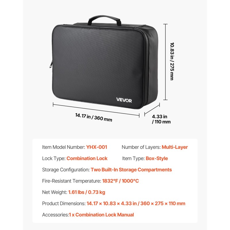 Paloturvallinen kannettava asiakirjalaatikko silikonipinnoitetusta lasikuitukankaasta numeroyhdistelmälukolla