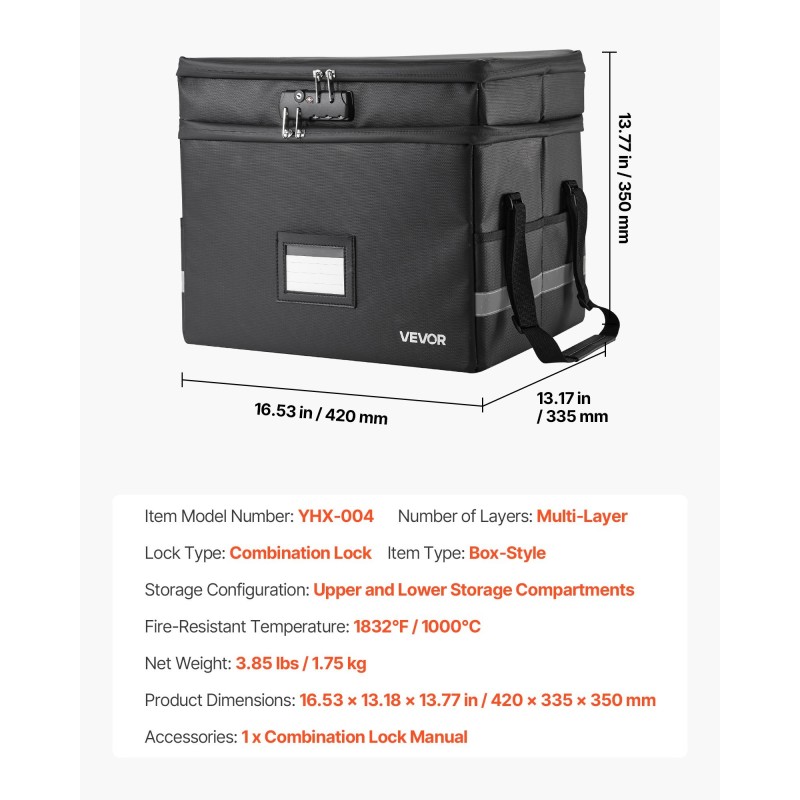 Tulenkestävä asiakirjalaatikko vedenkestävä pölytiivis numeroyhdistelmälukolla monitasoinen säilytys