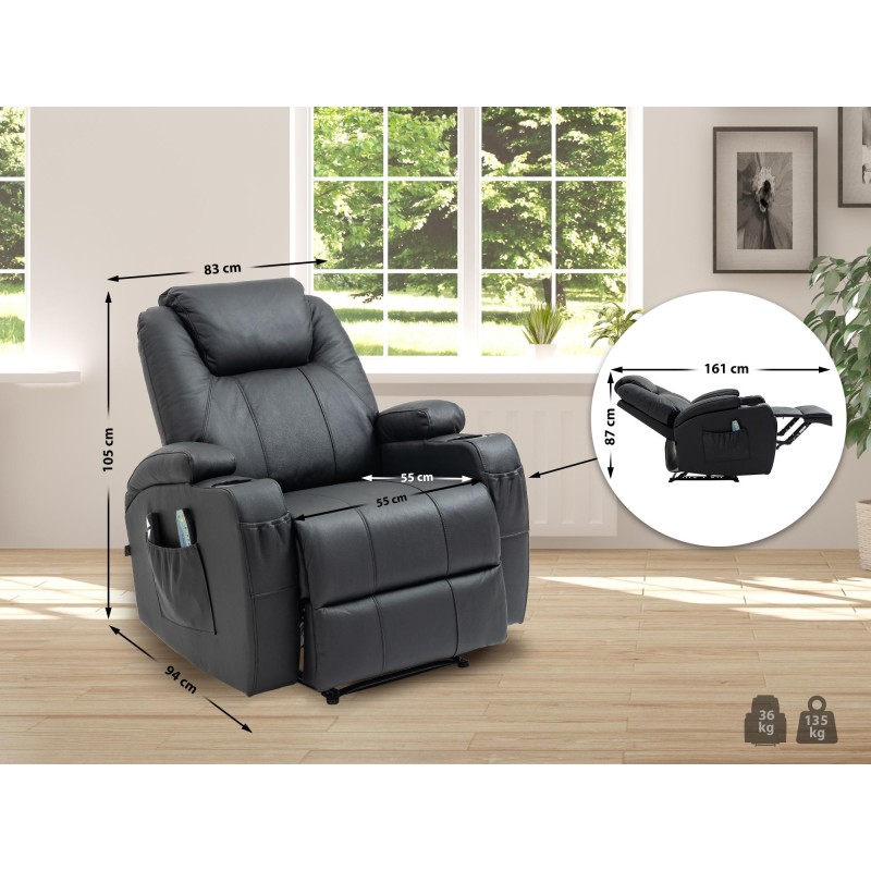 Ylellinen hierova nojatuoli lämmityksellä ja kallistettavalla selkänojalla