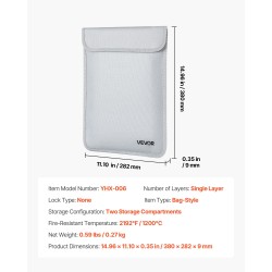 Asiakirjalaukku palonkestävä 1200-asteinen vesitiivis pölynsuojattu kaksi lokeroa silikonipintainen