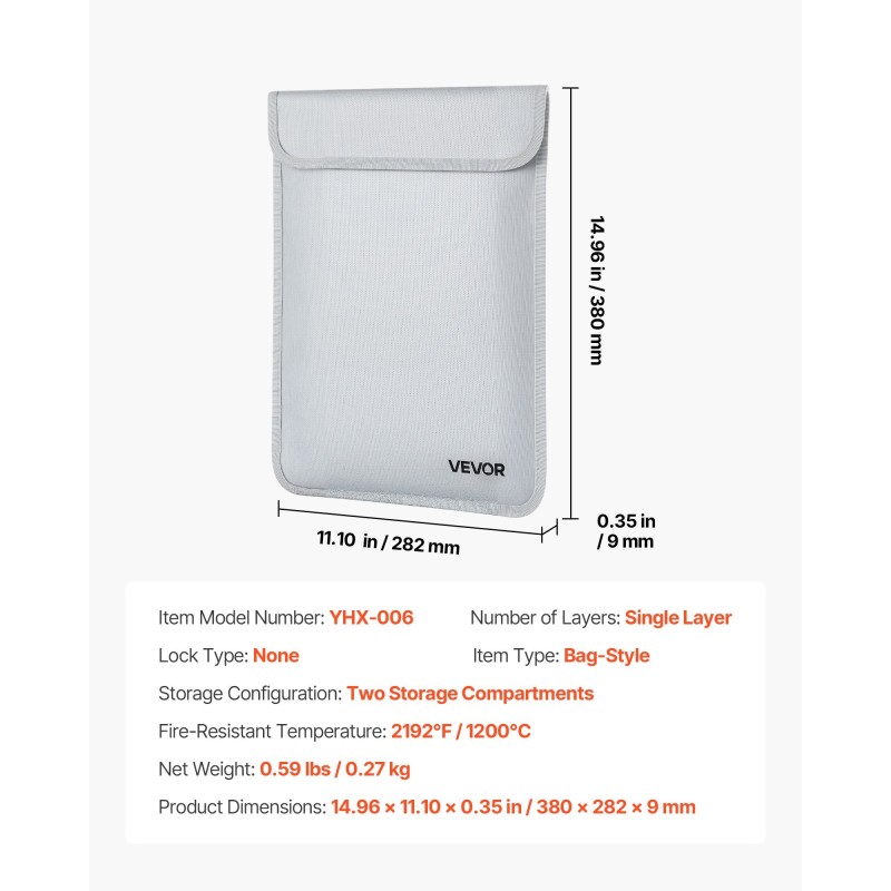 Asiakirjalaukku palonkestävä 1200-asteinen vesitiivis pölynsuojattu kaksi lokeroa silikonipintainen