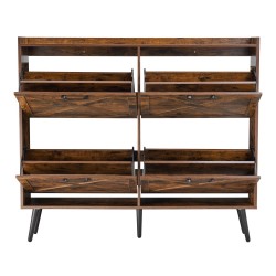 Kenkäkaappi ruskea neljällä kääntölaatikolla säädettävät hyllyt kaatumissuoja mänty