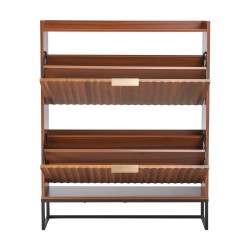 Kenkäkaappi lastulevy ja MDF 2 kääntölaatikkoa pähkinänsävy säädettävät hyllyt kaadunsuojalla