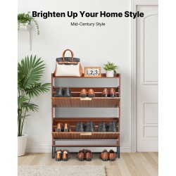 Kenkäkaappi lastulevy ja MDF 2 kääntölaatikkoa pähkinänsävy säädettävät hyllyt kaadunsuojalla