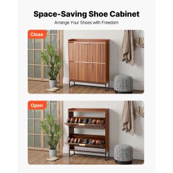 Kenkäkaappi lastulevy ja MDF 2 kääntölaatikkoa pähkinänsävy säädettävät hyllyt kaadunsuojalla