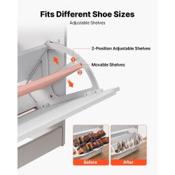 Kenkäkaappi lastulevyinen valkoinen 3 kääntölaatikkoa siirrettävät hyllyt kaadunsuojalla