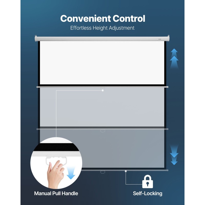 Manuaalinen alasvedettävä valkokangas 120 tuumaa neulottu valkoinen PVC rautakotelolla