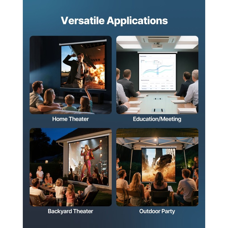 Manuaalinen alasvedettävä valkokangas 120 tuumaa neulottu valkoinen PVC rautakotelolla