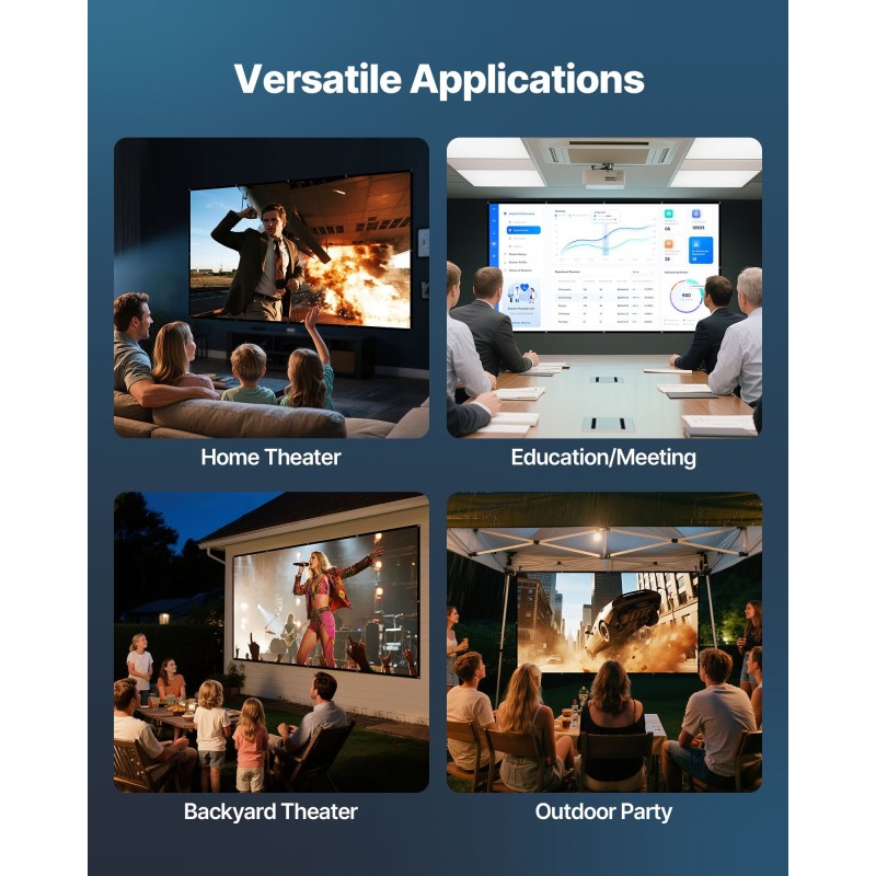 Seinäasennettava polyesterinen projektorikangas 150-tuumainen 16:9-kuvasuhde 4K-yhteensopiva