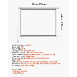 Moottoroitu valkokangas 72 tuuman neulottu PVC-kangas 4:3