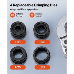 Hydraulinen puristustyökalu PEX- ja alumiinimuoviputkille neljällä vaihtoleukasarjalla