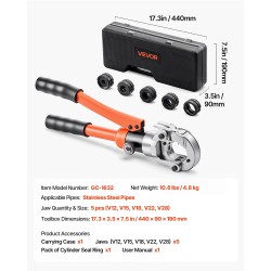 Hydraulinen putkien puristustyökalu ruostumattomille teräsputkille 5 vaihdettavaa leukaa